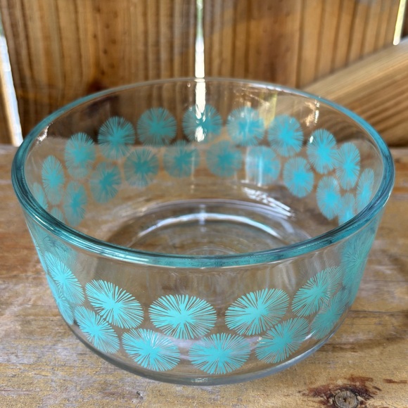 3 Pioneer Woman Flea Market Red Swirls & Teal Dandelions 4 Cup Quart Glass Bowls - Picture 6 of 9
